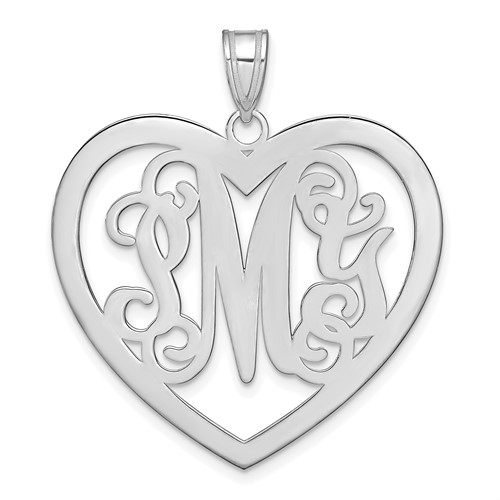 Sterling Silver Rhodium-plated Large Monogram Heart Pendant