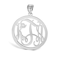 14K White Gold Large Round Monogram Pendant view 5