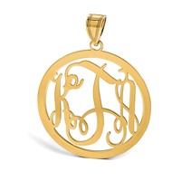 14K Yellow Gold Large Round Monogram Pendant view 5