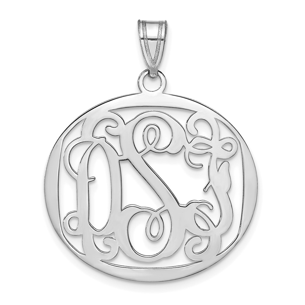 Sterling Silver/Rhodium-plated Polished Large Circle Monogram Pendant