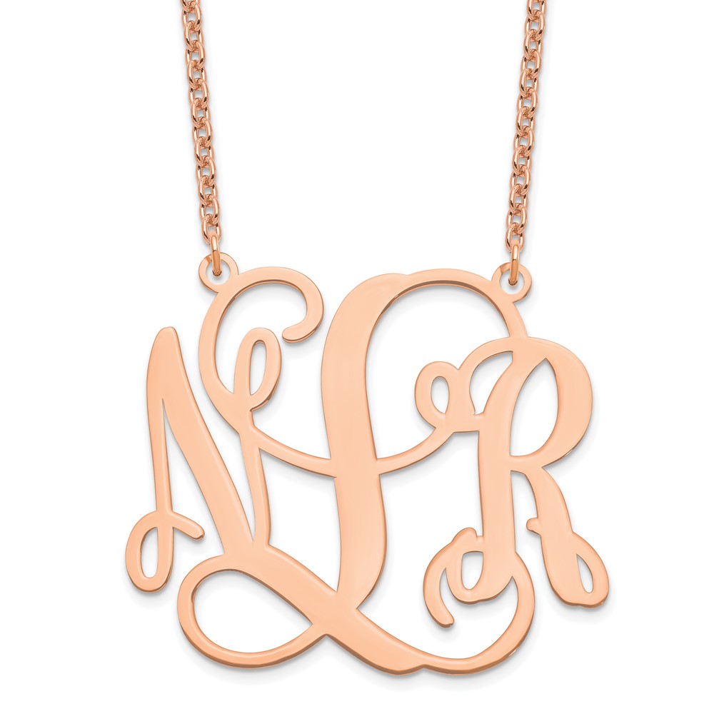 Sterling Silver/Rose-plated Large Polished Cut Out Monogram Necklace