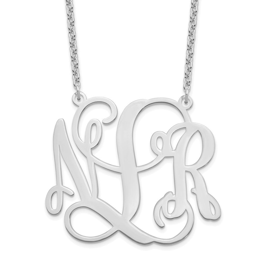 Sterling Silver/Rhodium-plated Large Polished Cut Out Monogram Necklace