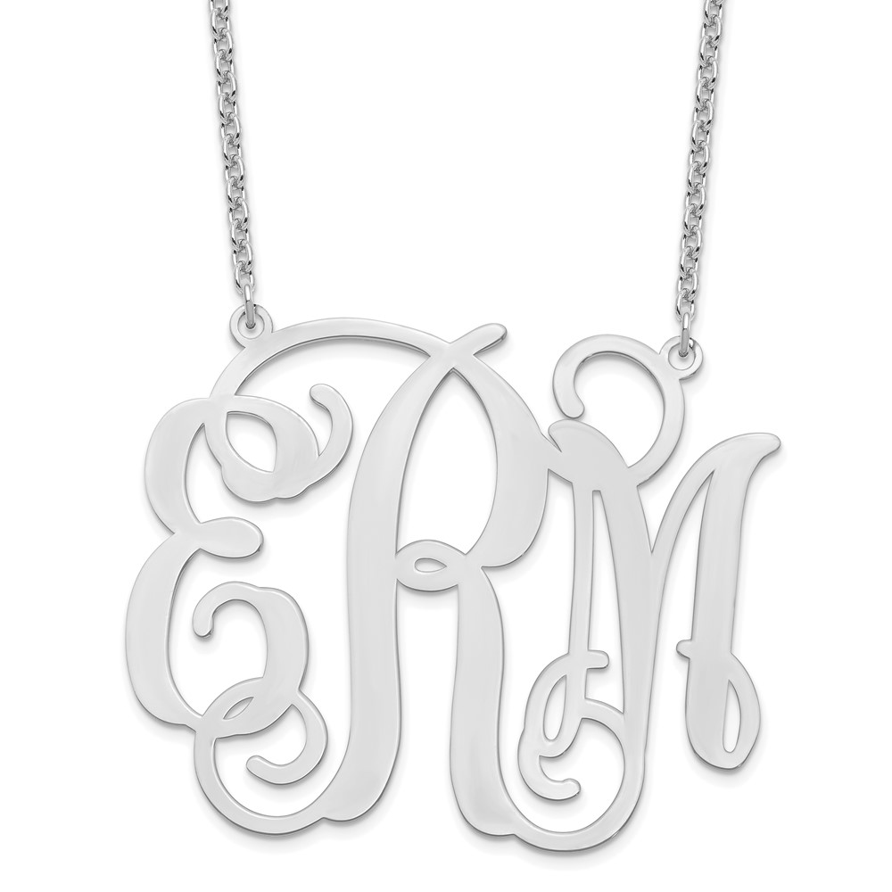 Sterling Silver/Rhod-pltd Extra Large Polished Cut Out Monogram Necklace