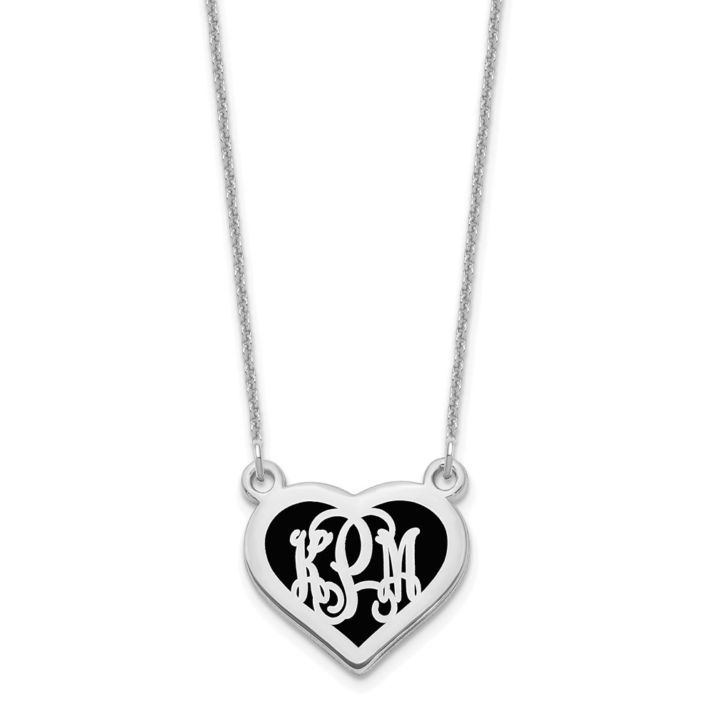 Sterling Silver/Rhodium-plated Antiqued Heart Monogram Necklace