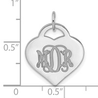Sterling Silver Rhodium-plated Monogram Heart Charm view 3