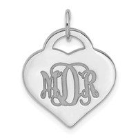 Sterling Silver Rhodium-plated Monogram Heart Charm view 1