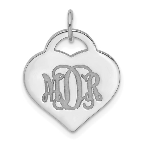 Sterling Silver Rhodium-plated Monogram Heart Charm