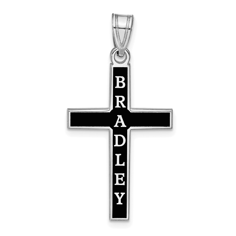 Sterling Silver Rhodium-plated Epoxy Cross with Name Pendant