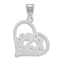 Sterling Silver Rhodium-plated Etched Heart Pendant view 4