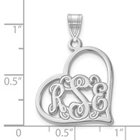 Sterling Silver Rhodium-plated Etched Heart Pendant view 3
