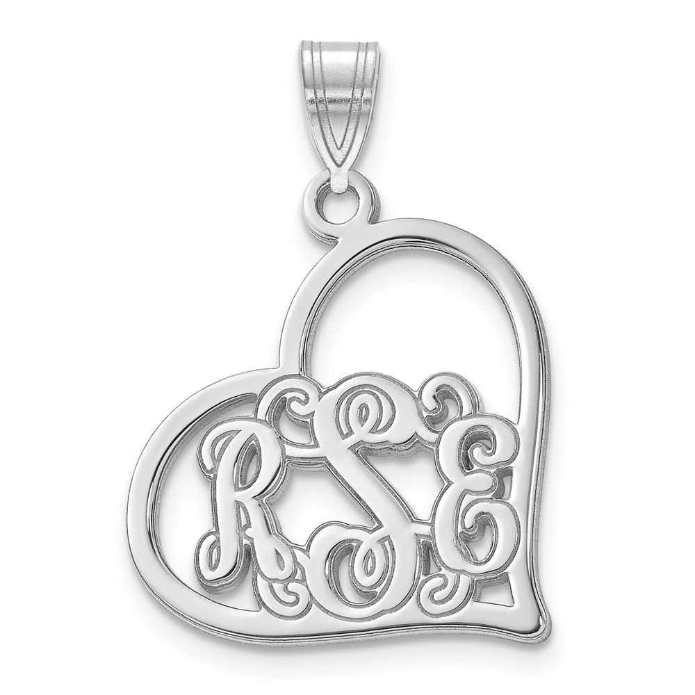 Sterling Silver Rhodium-plated Etched Heart Pendant