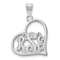 Sterling Silver Rhodium-plated Etched Heart Pendant view 1