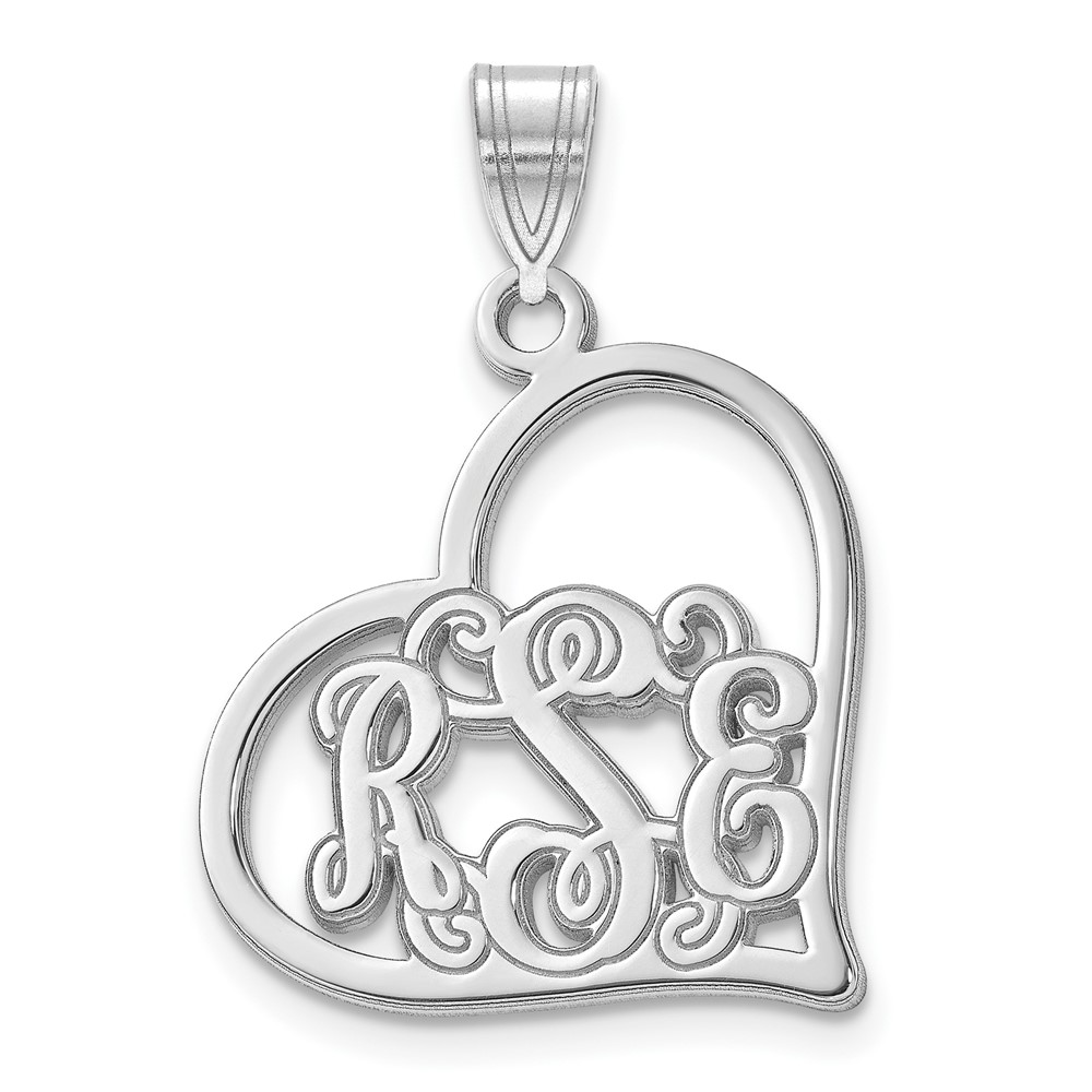 Sterling Silver/Rhodium-plated Etched Monogram Heart Pendant