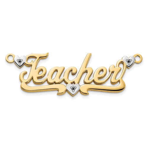 14K Yellow Gold and Rhodium 3D Diamond with Hearts Name Plate