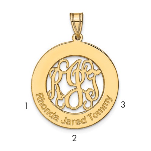 Sterling Silver Gold-plated Round Family Monogram Pendant