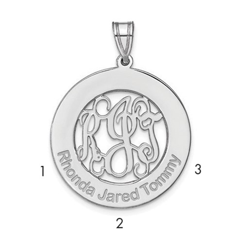 Sterling Silver Rhodium-plated Round Family Monogram Pendant