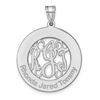 Sterling Silver Rhodium-plated Round Family Monogram Pendant view 2