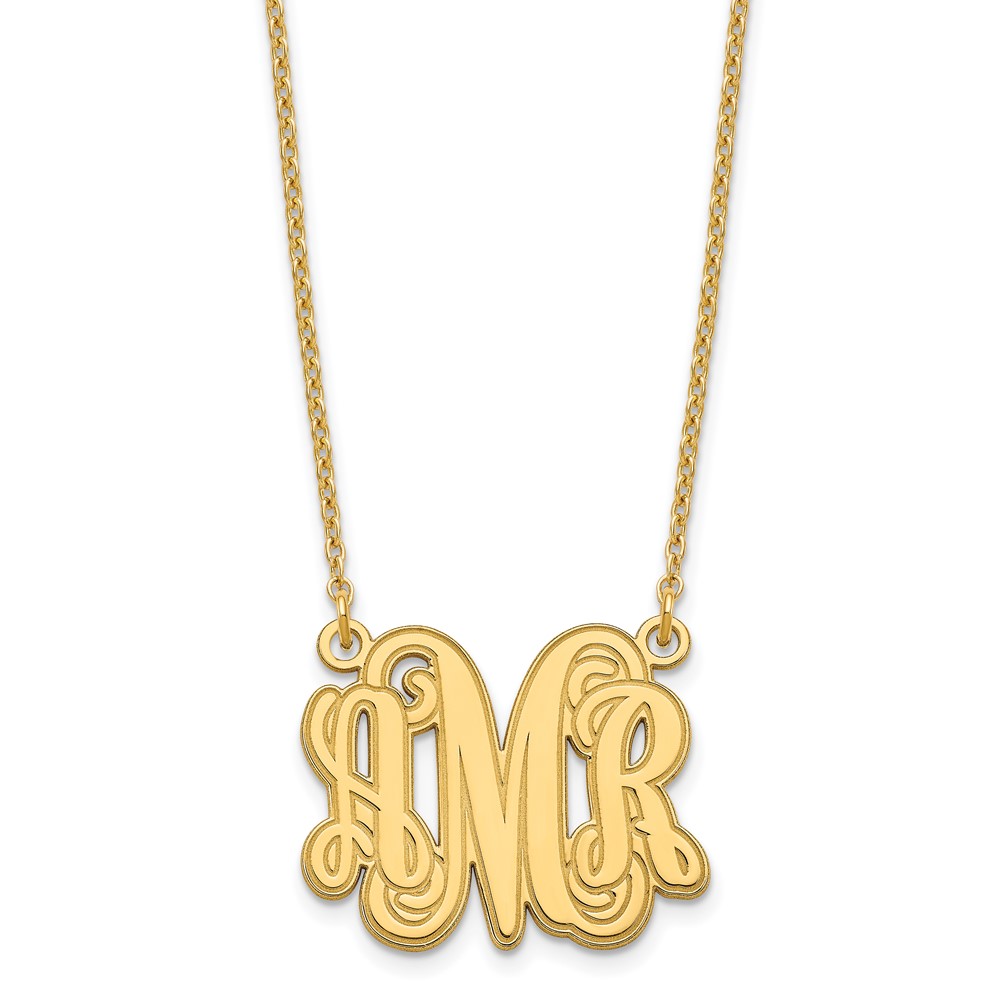 Sterling Silver/Gold-plated XS Polished Etched Outline Monogram Necklace