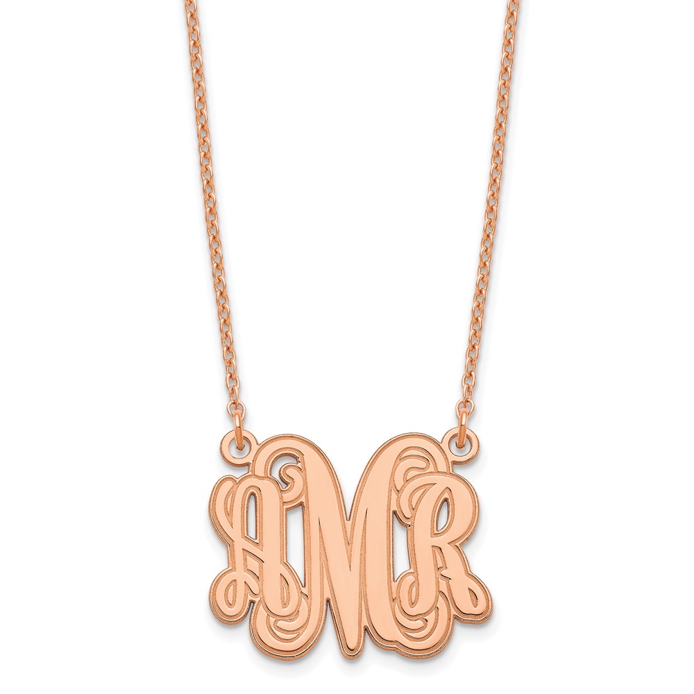 Sterling Silver/Rose-plated XS Polished Etched Outline Monogram Necklace