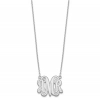 Sterling Silver Rhodium-plated Etched Monogram Necklace view 2