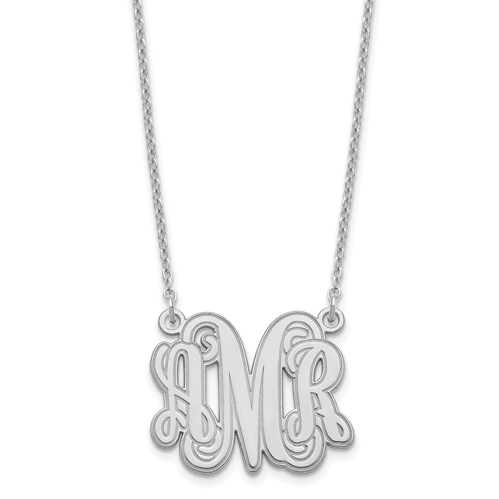 Sterling Silver/Rhod-pltd XS Etched Outline Monogram Necklace