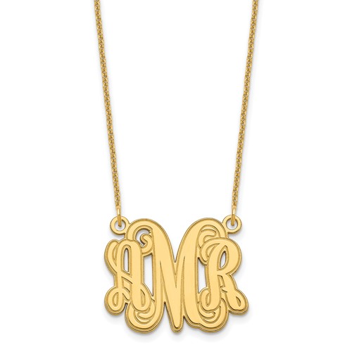 14K Yellow Gold Etched Monogram Necklace