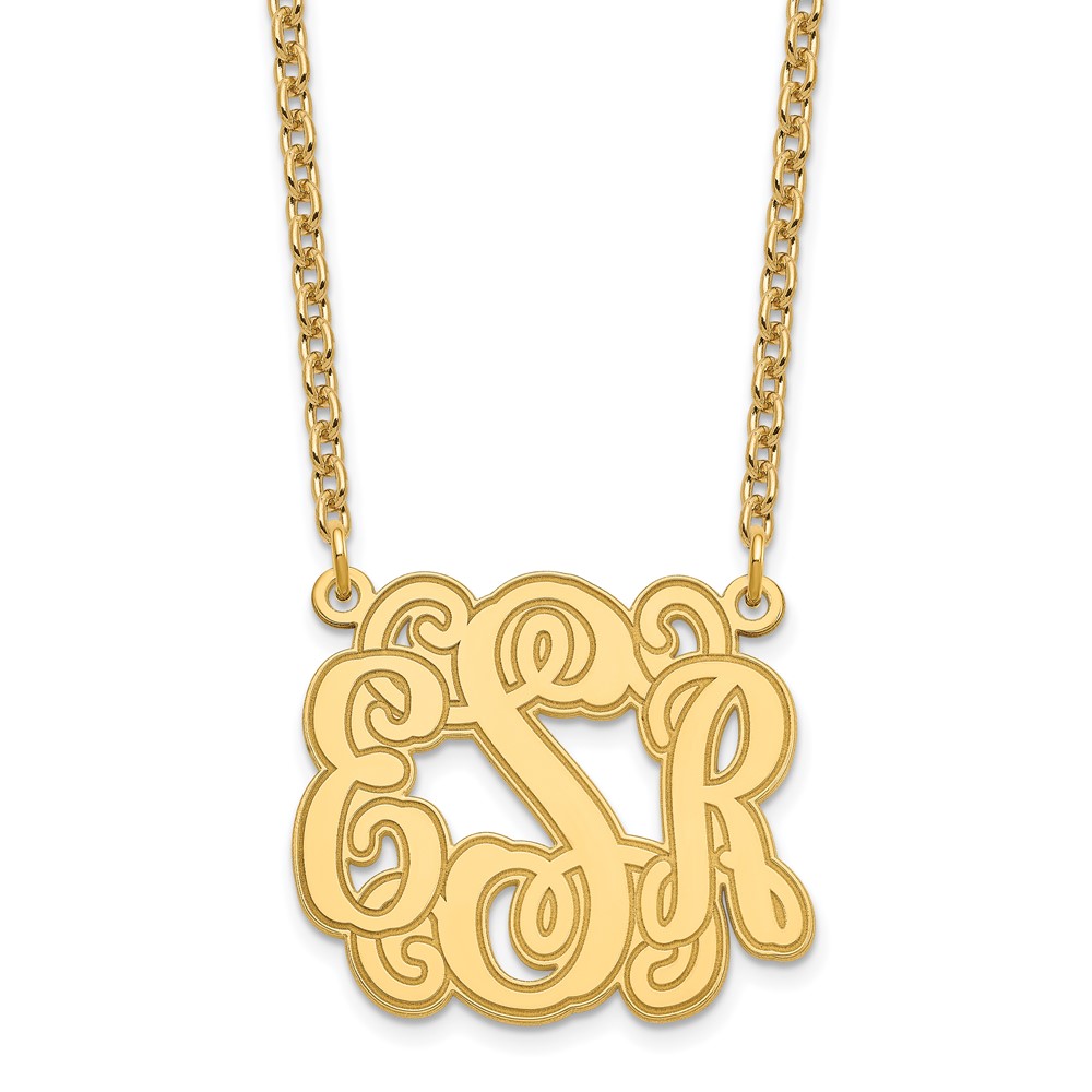 SS/Gold-plated Small Polished Etched Outline Monogram Necklace