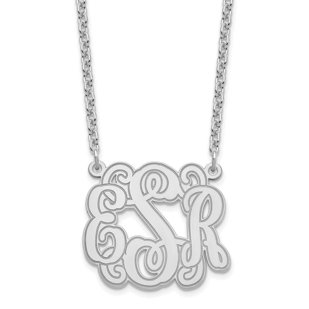 SS/Rhodium-plated Small Polished Etched Outline Monogram Necklace