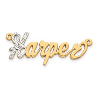 14K Yellow Gold and Rhodium 3D Diamond Name Plate view 1