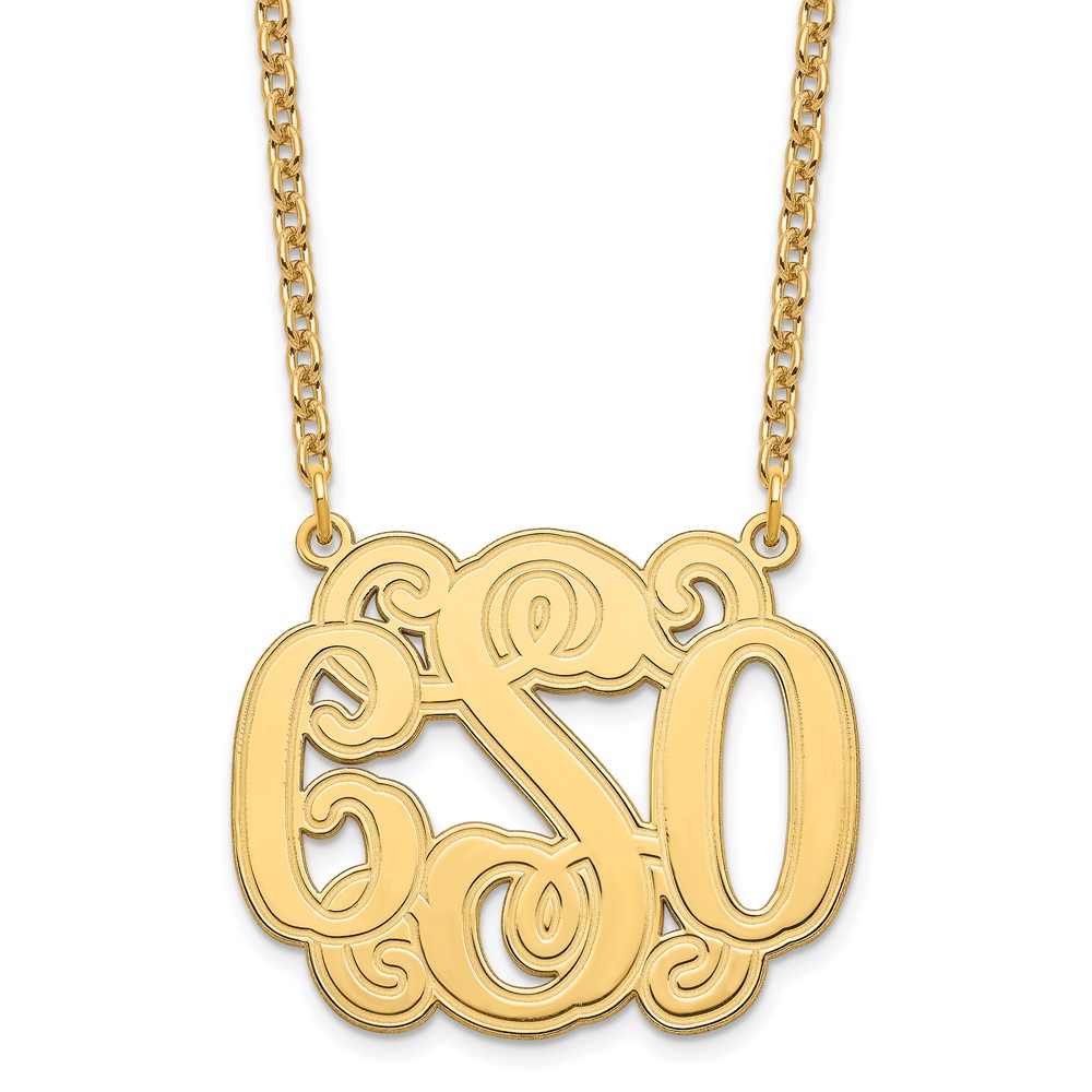 SS/Gold-plated Medium Polished Etched Outline Monogram Necklace