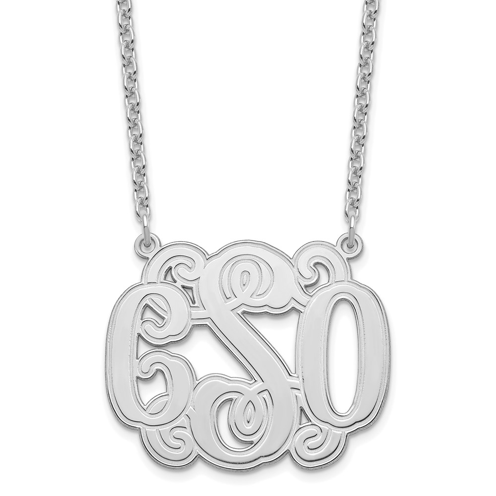 SS/Rhodium-plated Medium Etched Outline Monogram Necklace