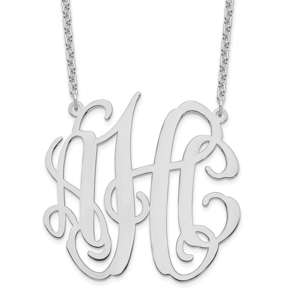 Sterling Silver/Rhodium-plated Large Polished Monogram Necklace