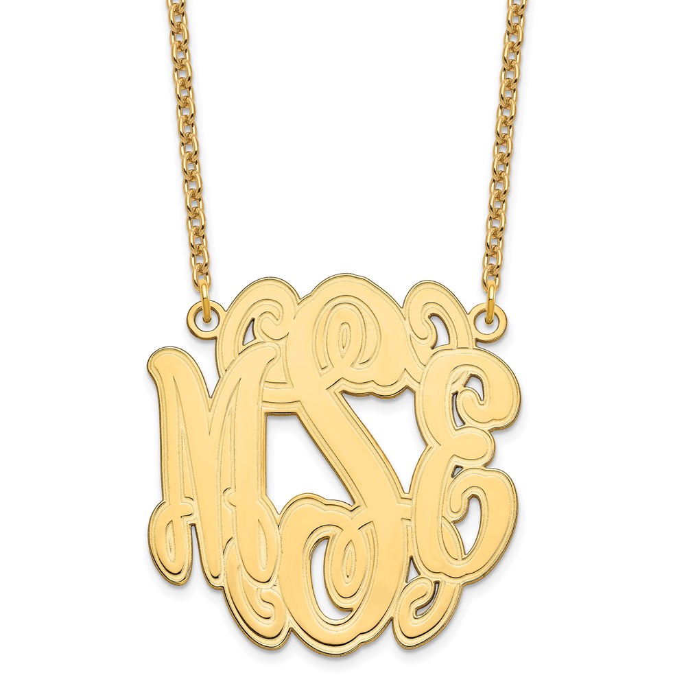 Sterling Silver/Gold-plated Circular Etched Outline Monogram Necklace
