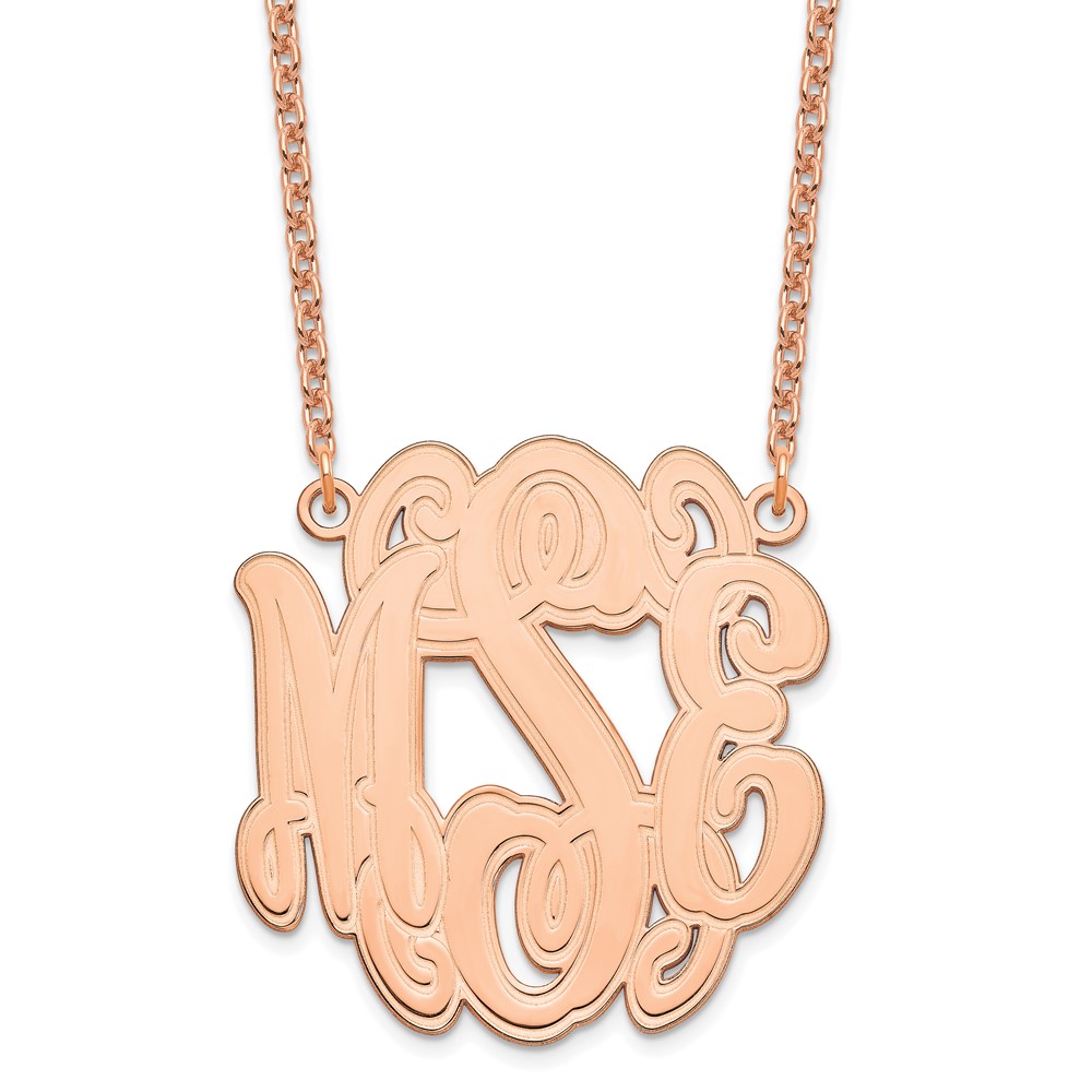 Sterling Silver/Rose-plated Circular Etched Outline Monogram Necklace