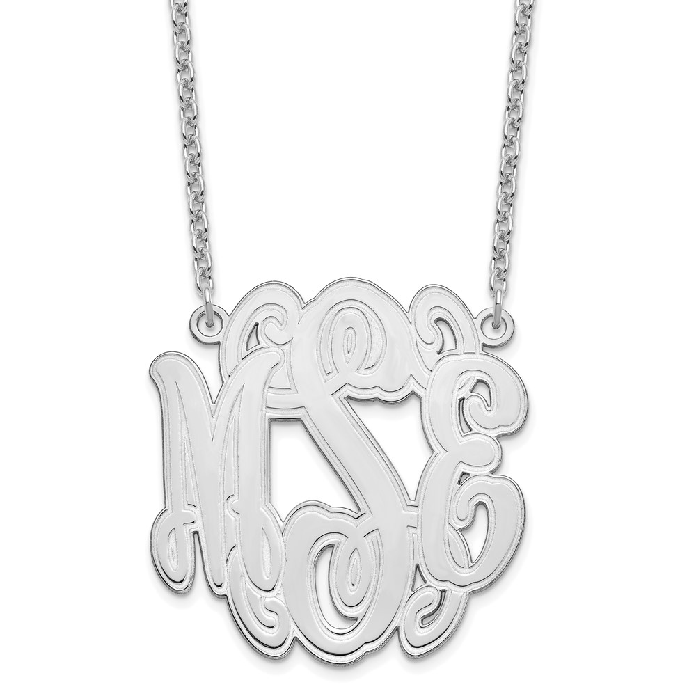 SS/Rhodium-plated Circular Etched Outline Monogram Necklace