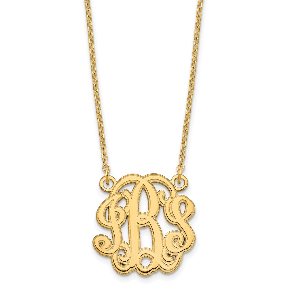 SS/Gold-plated Polished Circular Etched Outline Monogram Necklace