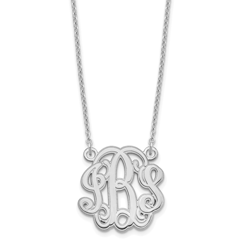SS/Rhodium-plated Polished Etched Outline Monogram Necklace