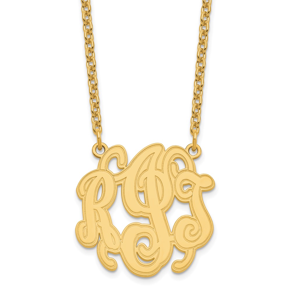 Sterling Silver/Gold-plated Circular Etched Outline Monogram Necklace