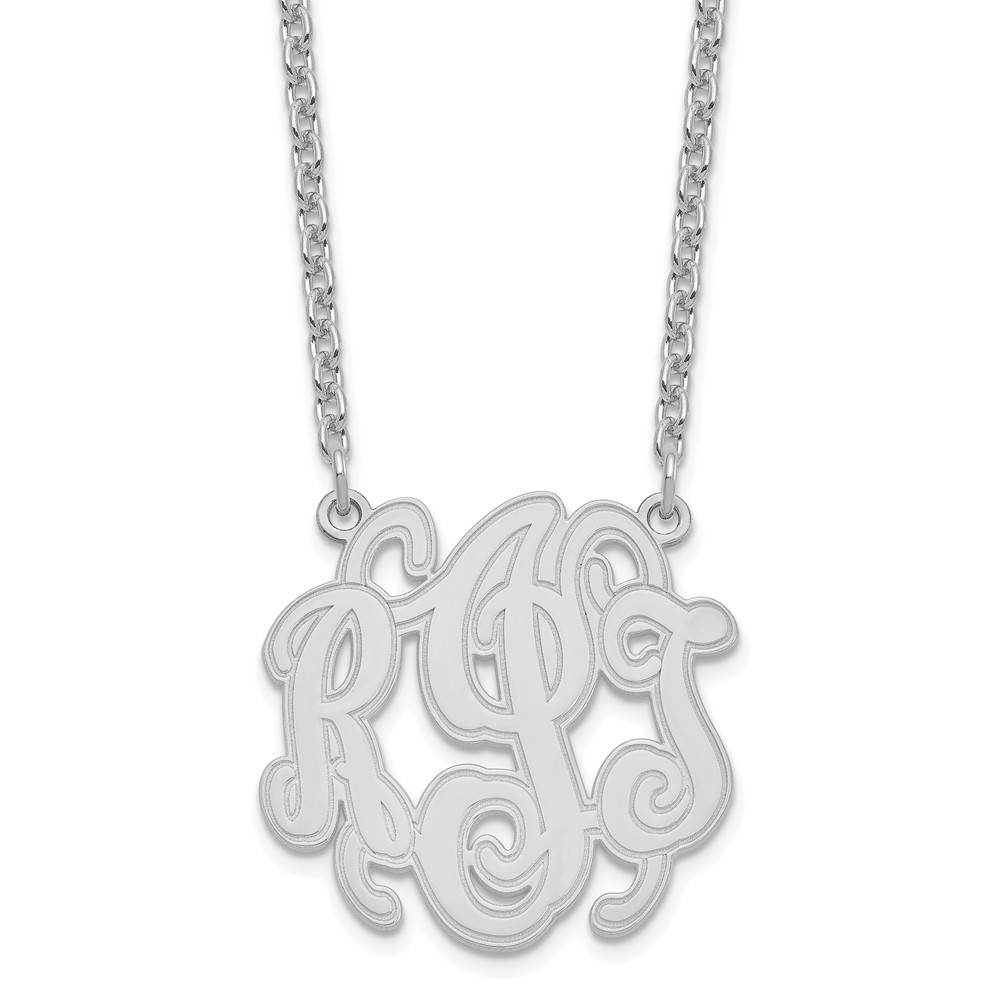 SS/Rhodium-plated Circular Etched Outline Monogram Necklace