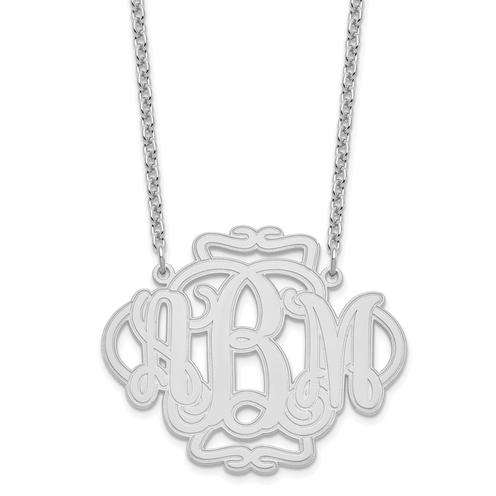 Sterling Silver/Rhodium-plated Scroll Monogram Necklace