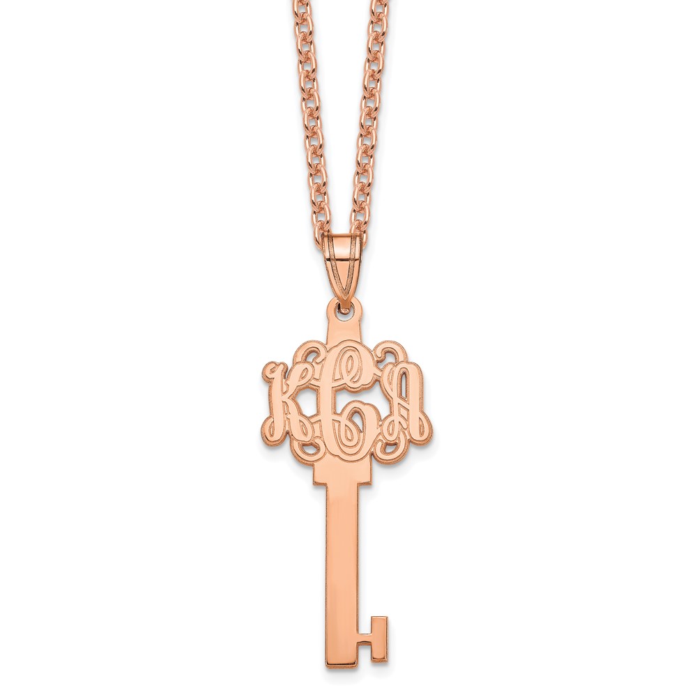 Sterling Silver/Rose-plated Polished Monogram Key Necklace