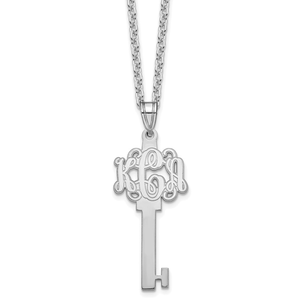Sterling Silver/Rhodium-plated Polished Monogram Key Necklace