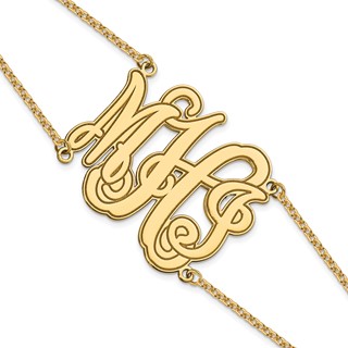Etched Outline Monogram Plate 2 Chain Bracelet 