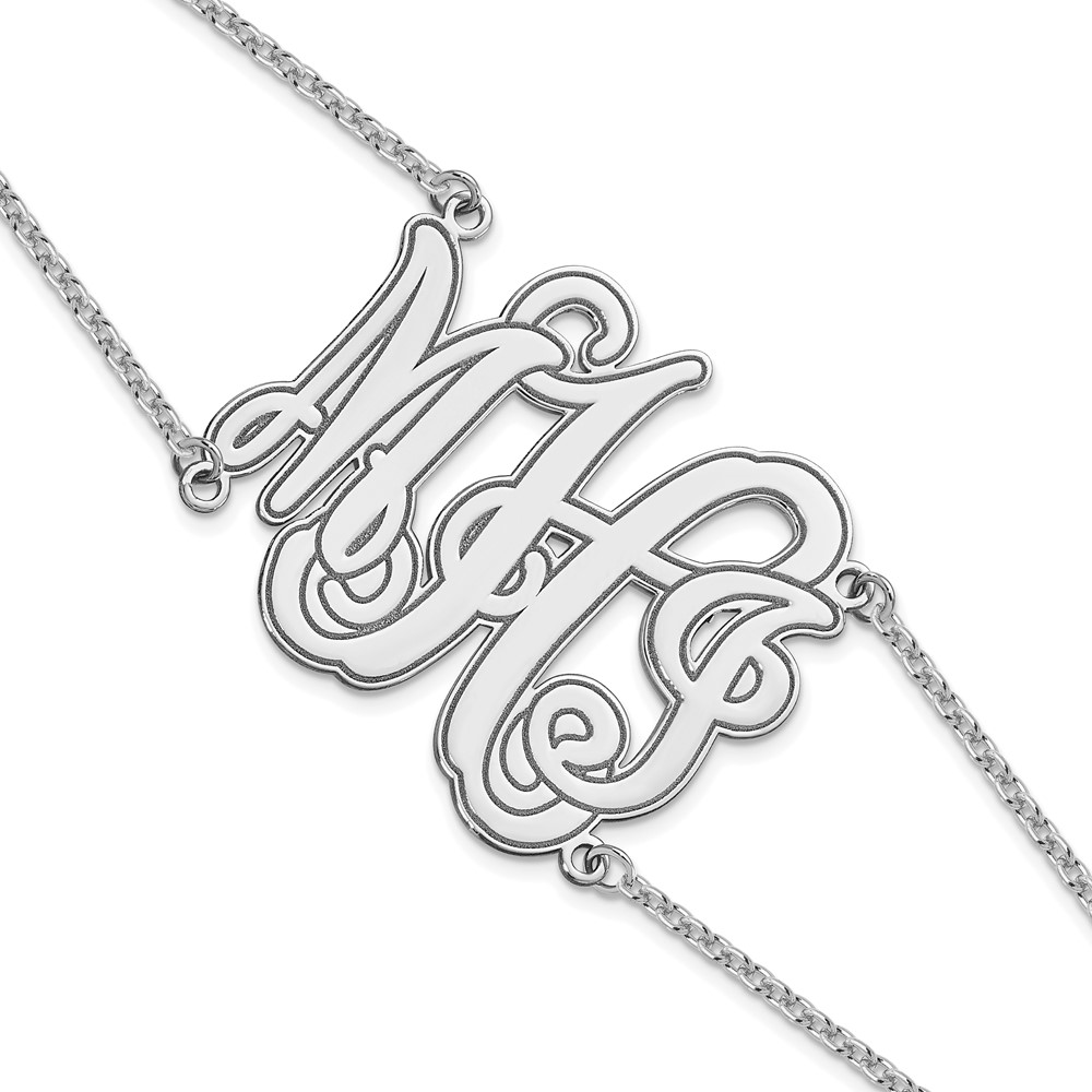 SS/Rhodium-plated Etched Outline Monogram Double Chain Bracelet