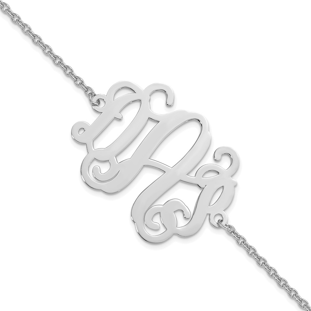 Sterling Silver/Rhodium-plated Polished Monogram Chain Bracelet