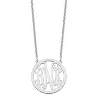 Sterling Silver Rhodium-plated Large Round Monogram Necklace view 2