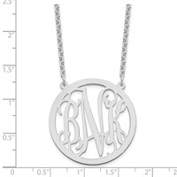 Sterling Silver Rhodium-plated Large Round Monogram Necklace view 3