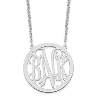 Sterling Silver Rhodium-plated Large Round Monogram Necklace view 1