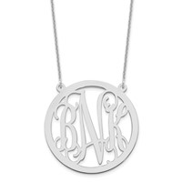 14K White Gold Large Round Monogram Necklace view 1