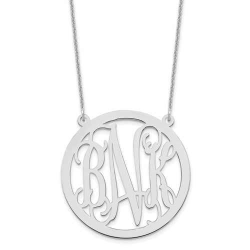14K White Gold Large Round Monogram Necklace